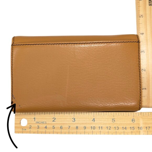 Talbots Leather Tan Camel Folding Soho Flap Wallet Checkbook Coin ID - Picture 2 of 11